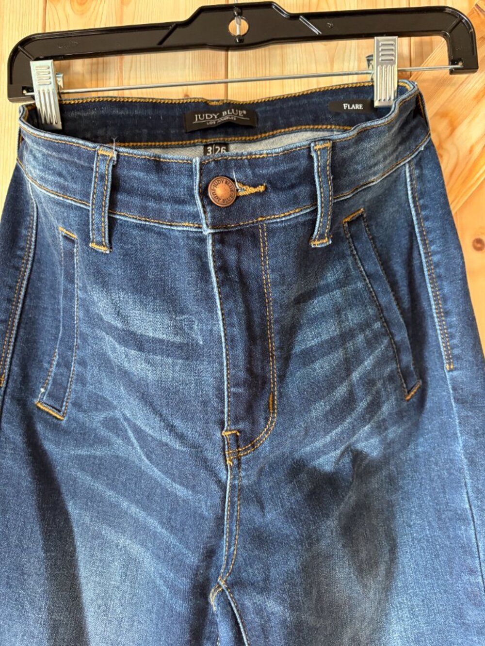 Judy Blue Flare Jeans Womens 3/26 Dark Wash High Rise Stretch Denim Boho - Picture 3 of 6